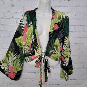 Express Tropical Print 100% Rayon Beachy Cropped Top Size XS